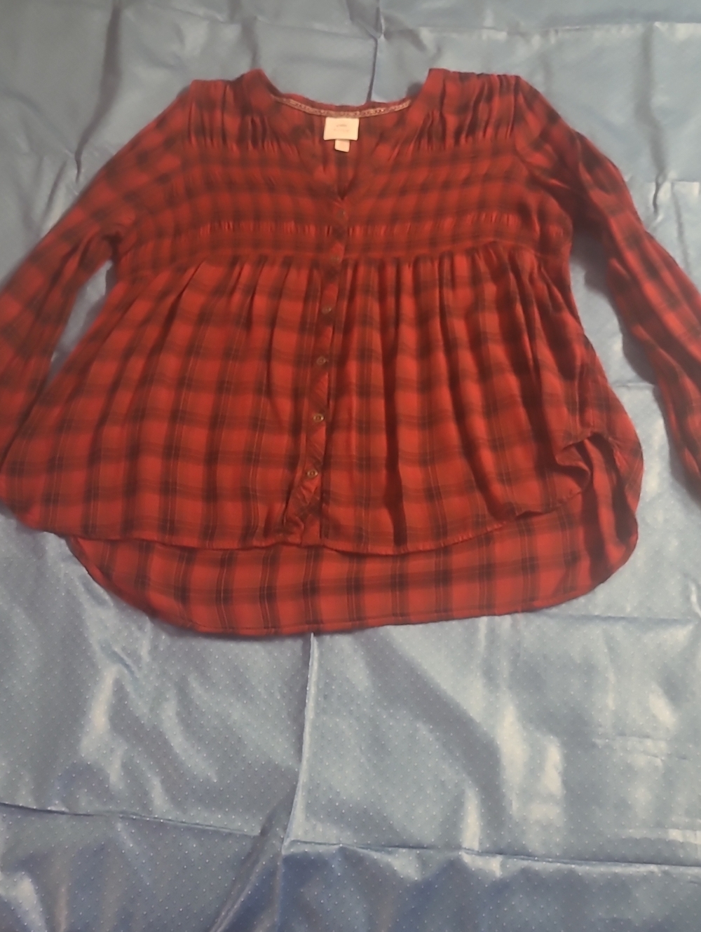 Knox Rose Red and Black Plaid Button-Front Blouse